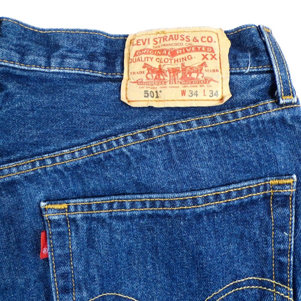 VTG Levi's 501XX Mens 34X34 Denim Jeans Straight Leg Button Fly @R Tag CW1205 - Picture 4 of 10